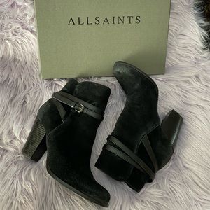 All saints black distressed suede boots
